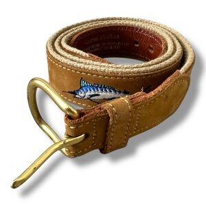 Leather Man LTD Tan Canvas & Leather Marlin Fish Belt Men’s Size 34